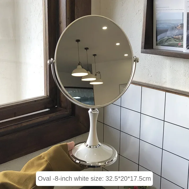 8 Inch Circular Makeup Mirror Double-Sided Rotating Cosmetic Mirror 1:2 Magnifier Desktop Standing Mirror