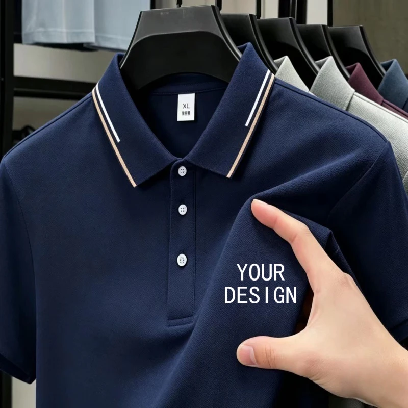 Men's Custom Logo Two-Tone Collar Polo, Fashionable Comfortable Cut, Breathable Fabric For All-Day Daily Wear