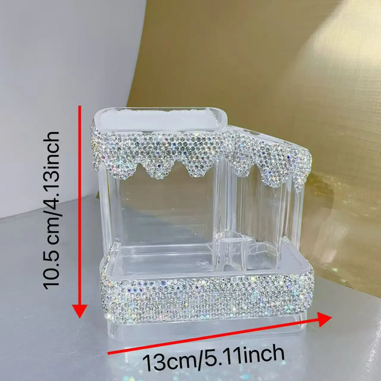 3 grid Bling Rhinestone Makeup Brush Storage Box Acrylic Eyebrow Pencil Lipstick Display Shelf Desktop Cosmetic Organizer Tool