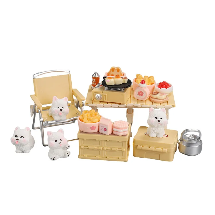Accesorios para casa de muñecas, Mini escena, bonitas sillas de mesa para acampar, juego de cachorros para mascotas, juguete de casa de juego de simulación para niños, adornos pequeños creativos