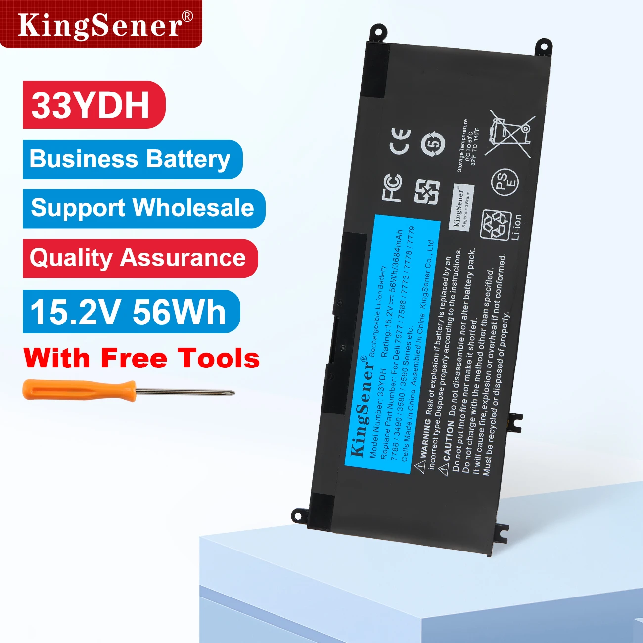 KingSener 56Wh 33YDH Laptop Battery For Dell G3 3579 3779 G5 5587 G7 7588 Inspiron 15 7577 17 7778 7786 Latitude 3380 3490