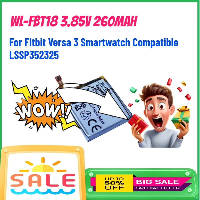 

WL-FBT18 3.85V 260mAh Lithium Ion Battery for Fitbit Versa 3 Smartwatch Compatible LSSP352325 Rechargeable Batteries