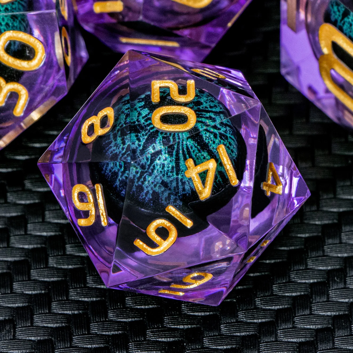 Dnd Liquid Flow Eye Dice Set & Ring D and D D20 Purple Sharp Edge Dice For RPG Dungeon and Dragon Pathfinder Role Playing Games