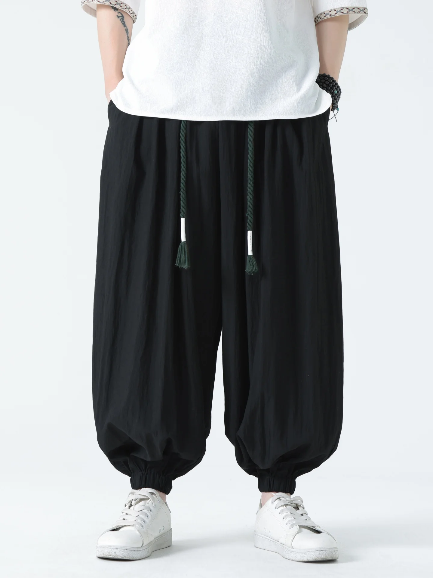 

Men's Summer Thin Cotton Linen Harlan Pants Loose Fit Long Trousers Breathable Casual Wear Comfortable Loose Leggings