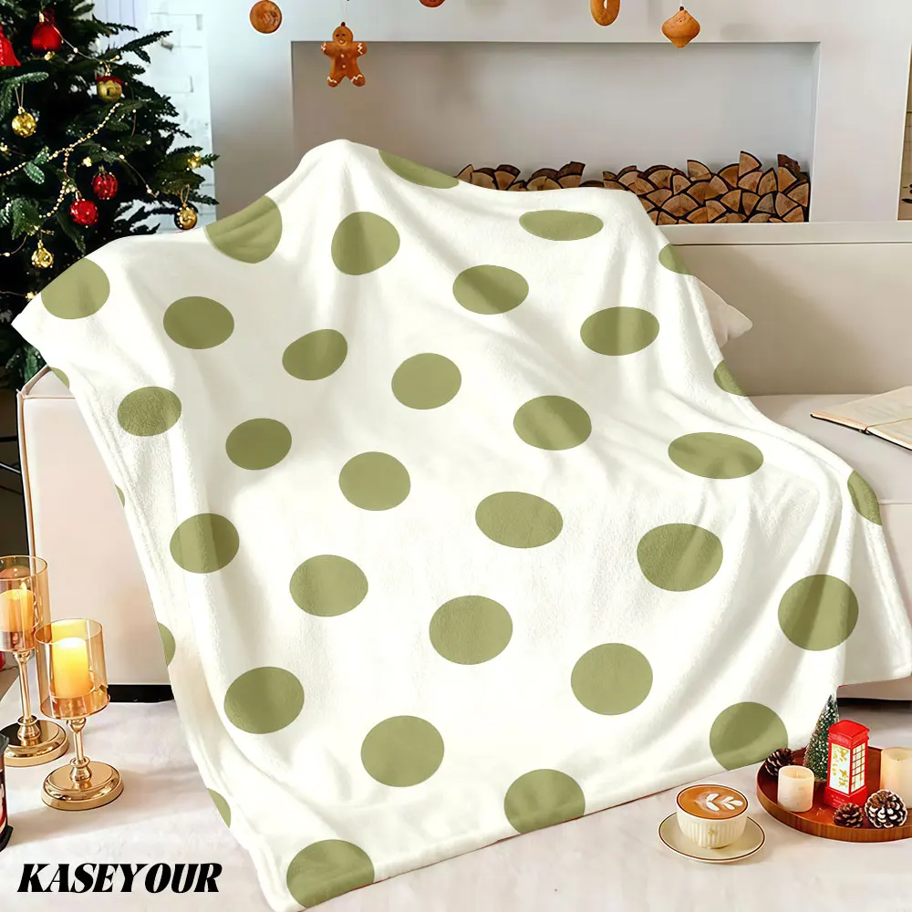 Sage Cream Polka Winter Summer Flannel Blanket Throw Fleece Soft Fuzzy Plush Cozy Fleece Blankets for Sofa Ideal Gifts