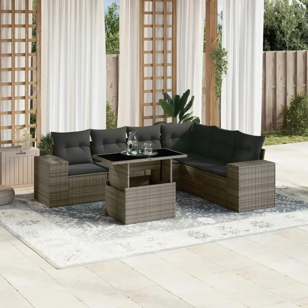 

Gray PE Rattan Garden Sofa Set with Powder Coated Steel Frame and Tempered Glass Top for Outdoor Patio Furniture