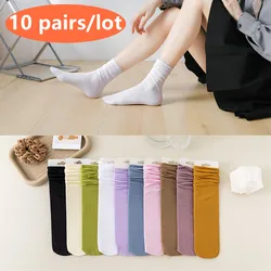 Chaussettes en nylon monochromes pour femmes, chaussettes douces et respirantes, chaussettes d'été fines, style collège japonais, mode, adt Ice, 10 paires