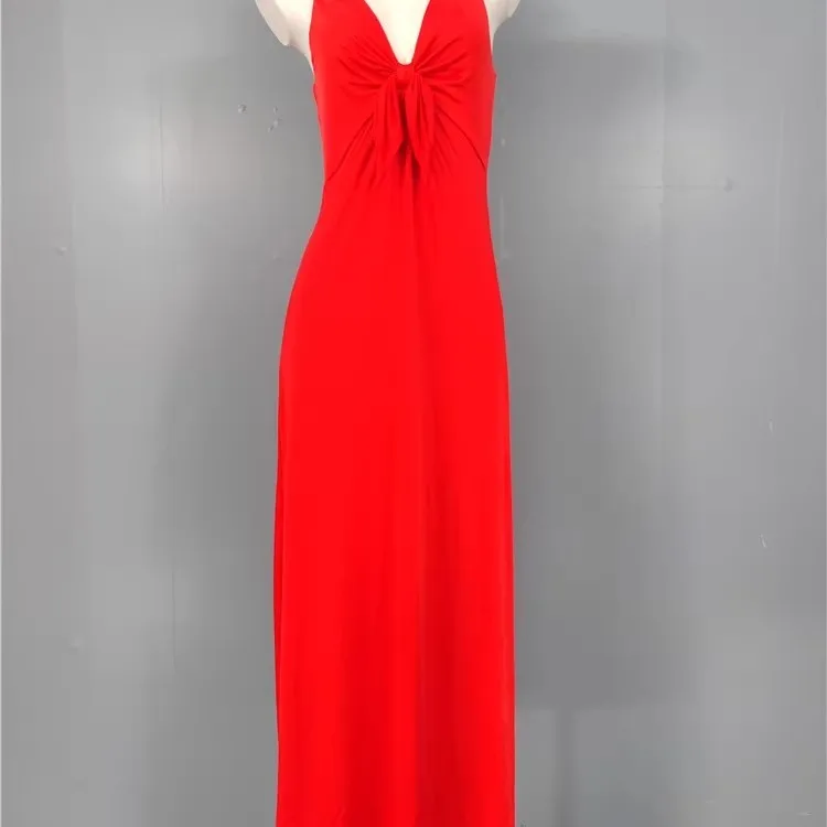 Rojo V-ne Maxi Dr Falda elástica adelgazante Nudo de cintura alta Bal Falda grande elástica alta Faionable Dr