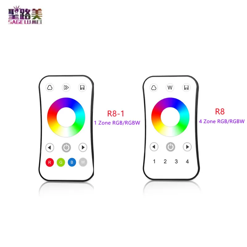 R6/R6-1 Satu Warna R7/R7-1 CCT R8/R8-1 RGB/RGBW R17/R8-5 RGB + CCT 1/4 Zona 2.4GHZ Roda Sentuh RF Led Dimmer Remote Controller