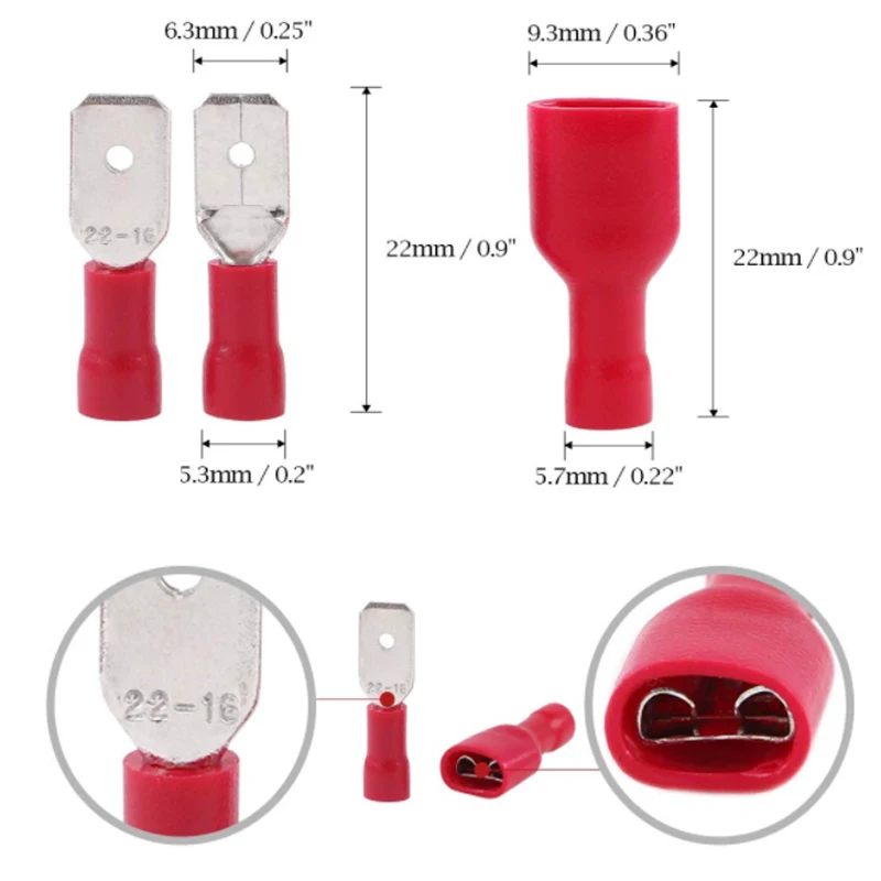 25-300 buah Kit konektor kawat terisolasi listrik-sekop, cincin, pantat, memutuskan cepat, konektor garpu-terminal kabel Crimp