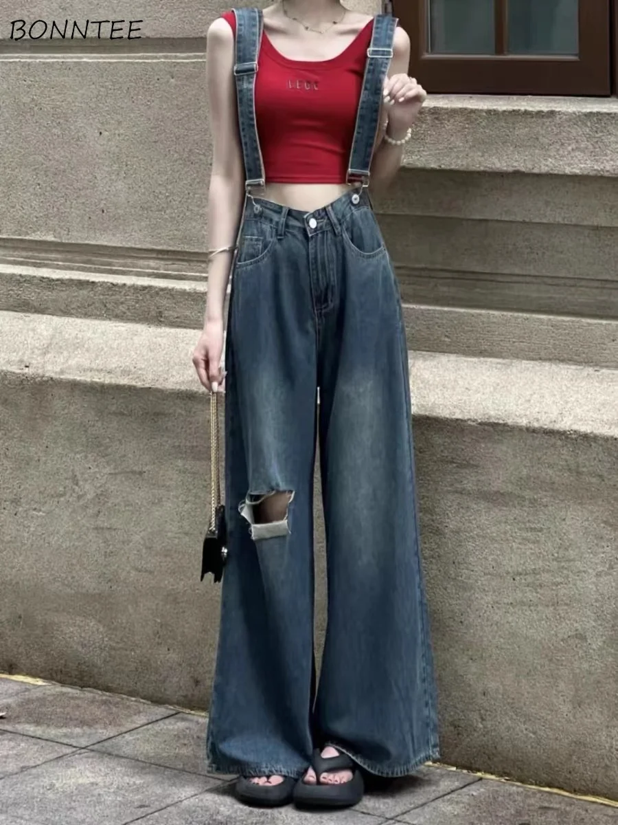 

Overalls Women Denim Baggy Holes Straight Wide Legs Korean Style Streetwear Spicy Girls Chic Jeans Hip Hop Personality Chic BF