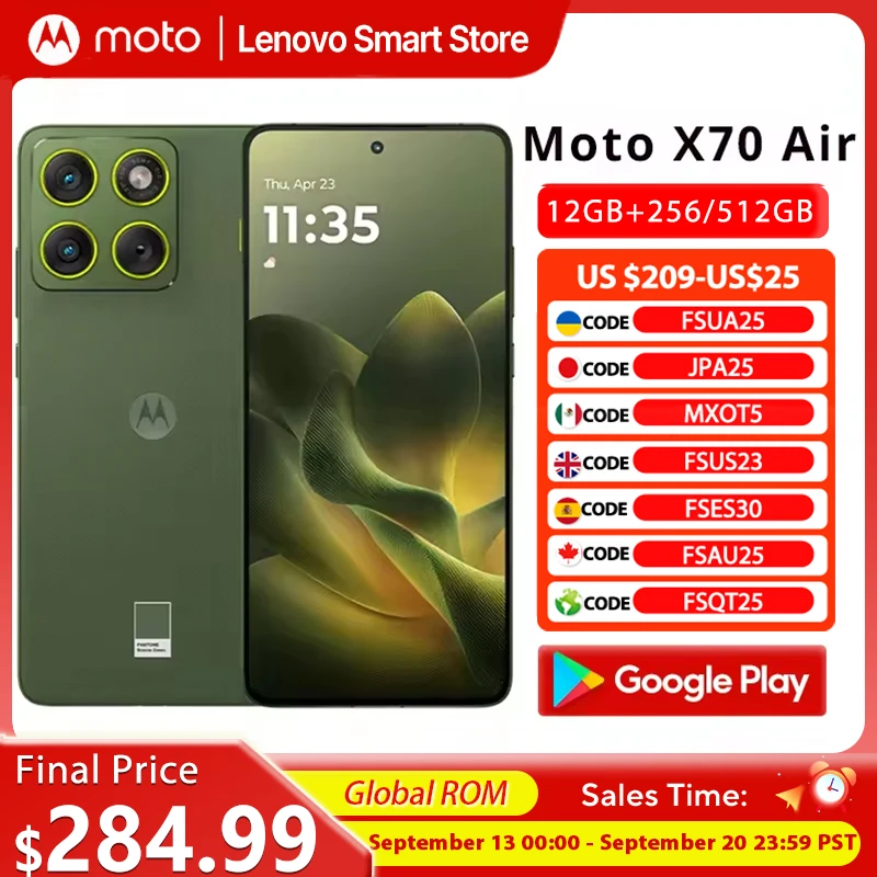 Motorola Moto X70 Air SmartPhone 6.7-inch 1.5K OLED 120Hz Display Snapdragon 7 Gen 4 Global ROM 50MPCamera Lightweight Cellphone