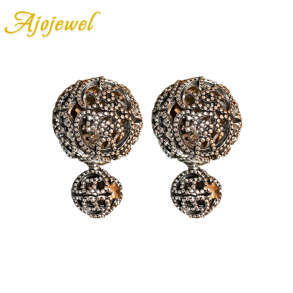 Ajojewel Hollow Design Double-sided Stud Earrings Balls Ladies Black Jewelry Luxury Gift Items