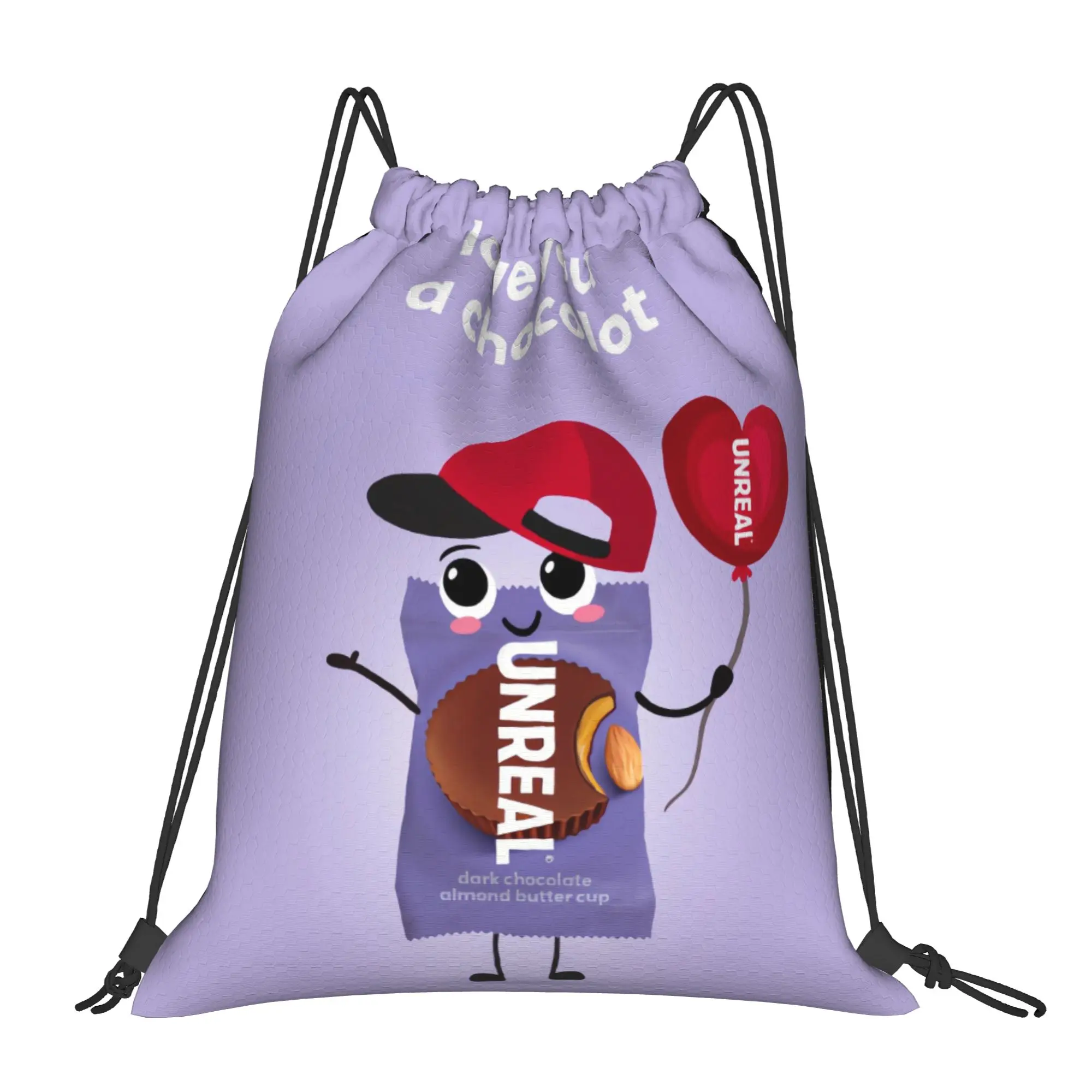 uUnreal Candy Almond Butter Cup Love You Valentine's  Portable Travel Riding Gym Drawstring Storage Sporty Backpacks