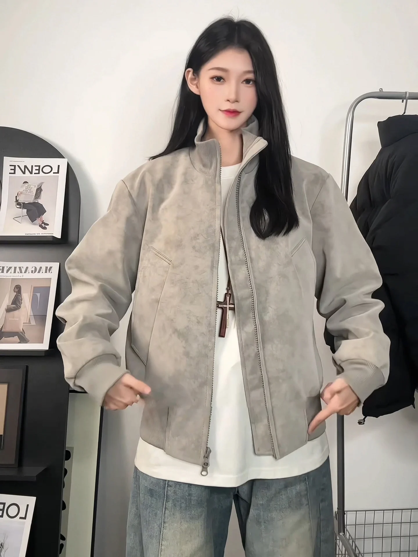 

American Dyed PU Leather Jaet Men's Cotton Coat Winter High Sensation ort Stand Collar Fce Lined Warmth Cotton Clothing