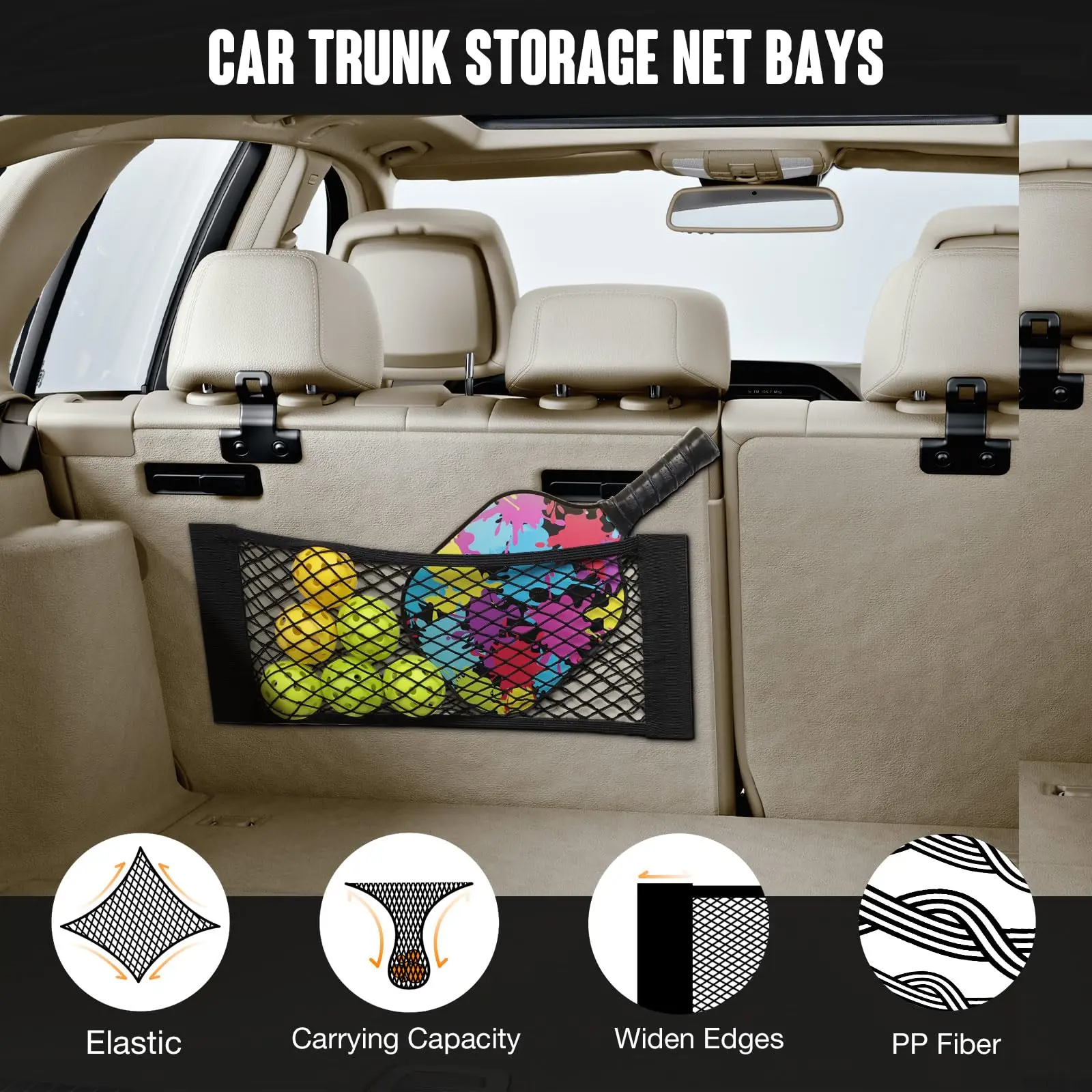 Kcimo Car Back Rear Mesh Trunk Seat Elastic String Net Auto Organizer Seat Back Bag Universal Storage Bag Pocket