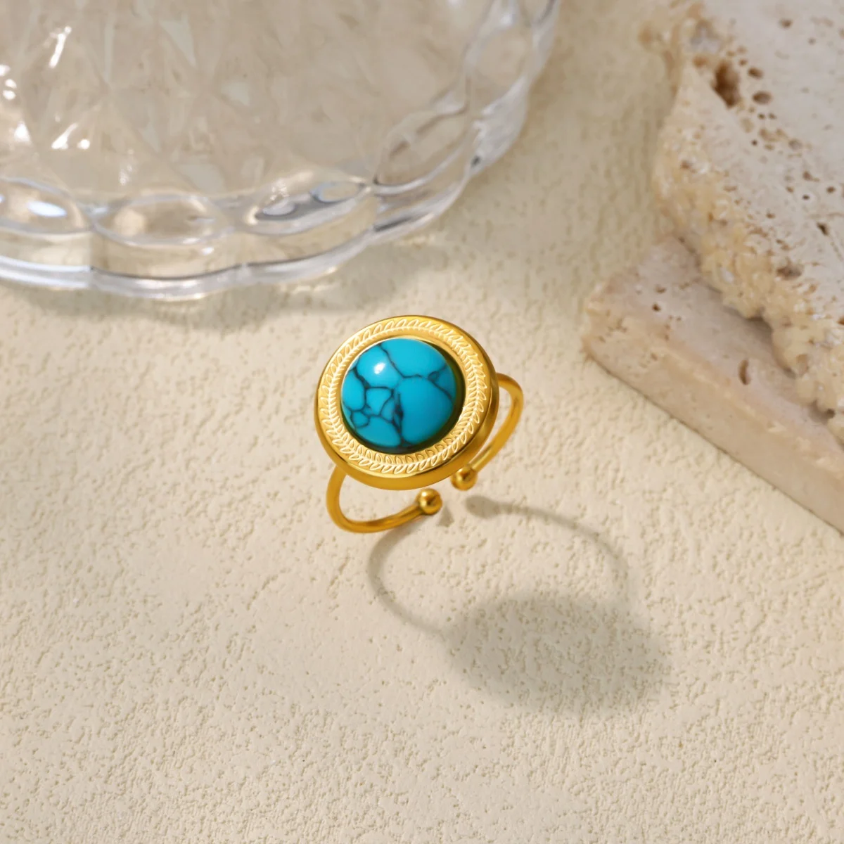 Luxury Stone Flower Rings For Women Stainless Steel Gold Color Open Finger Ring Trendy Wedding Party Aesthetic Jewelry Gift