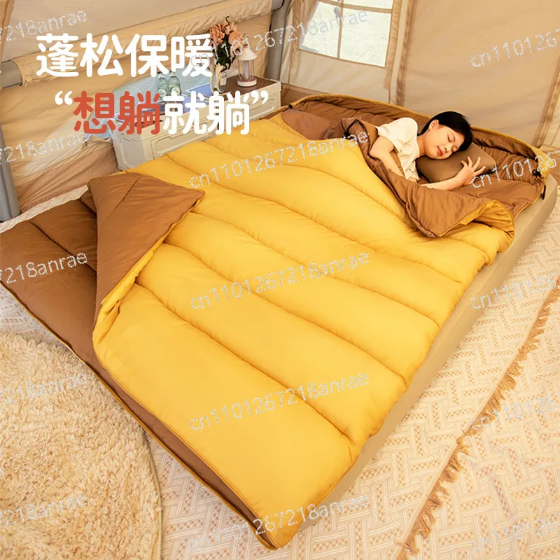 double sleeping bag adult outdoor thickened waterproof and cold-proof couple can split dual-purpose warm camping sleeping bag