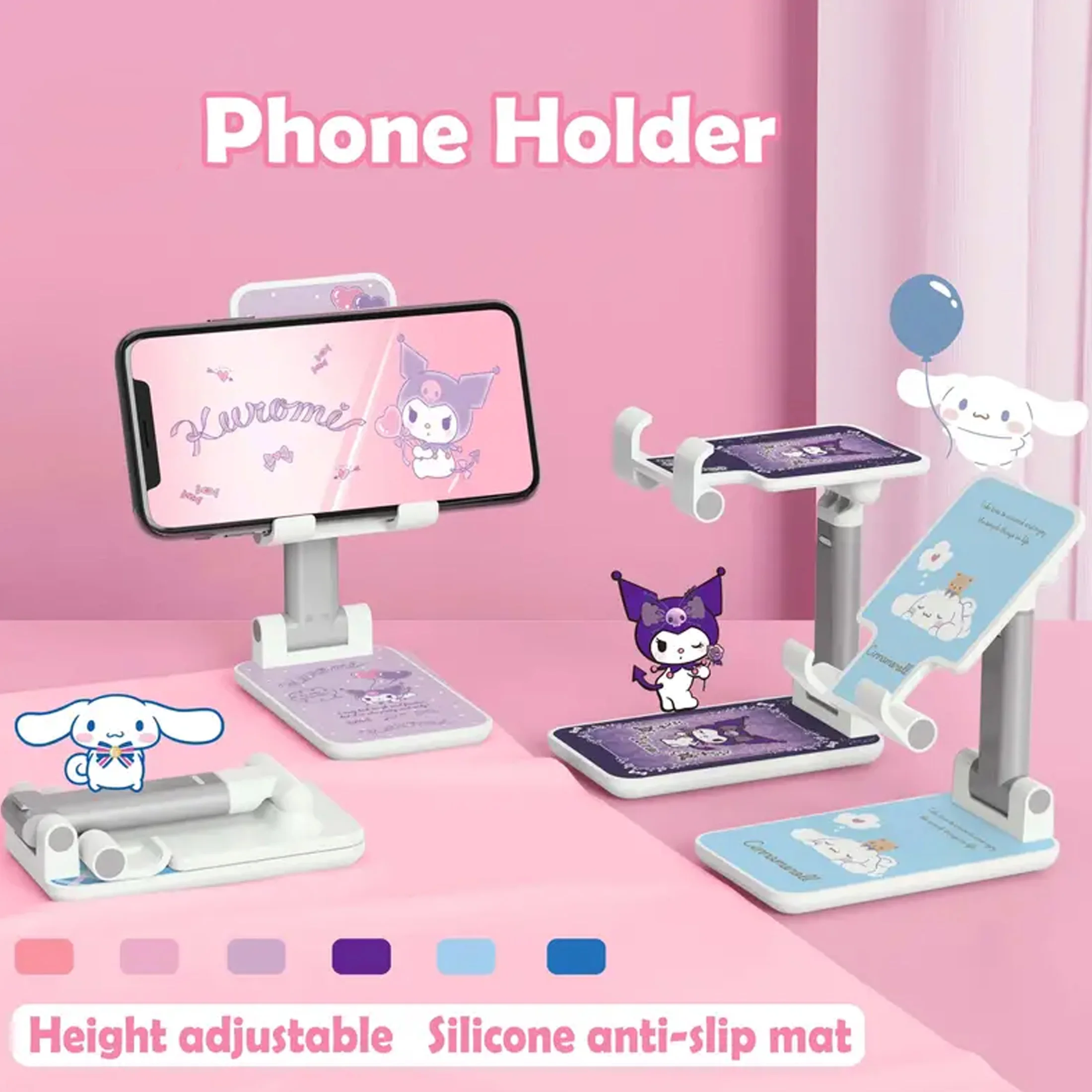 

Sanrio Hello Kitty Kuromi Adjustable Desk Mobile Phone Holder Stand For IPhone IPad Desktop Tablet Holder Table Cell Phone Stand