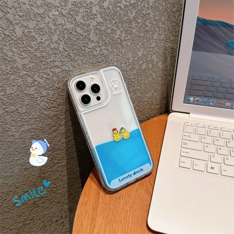 New Cartoon Cute Little Duck Quicksand Phone Case for IPhone 12 13 14 15 16 Pro Max Plus Protective Case All-inclusive Girl Gift - view 6
