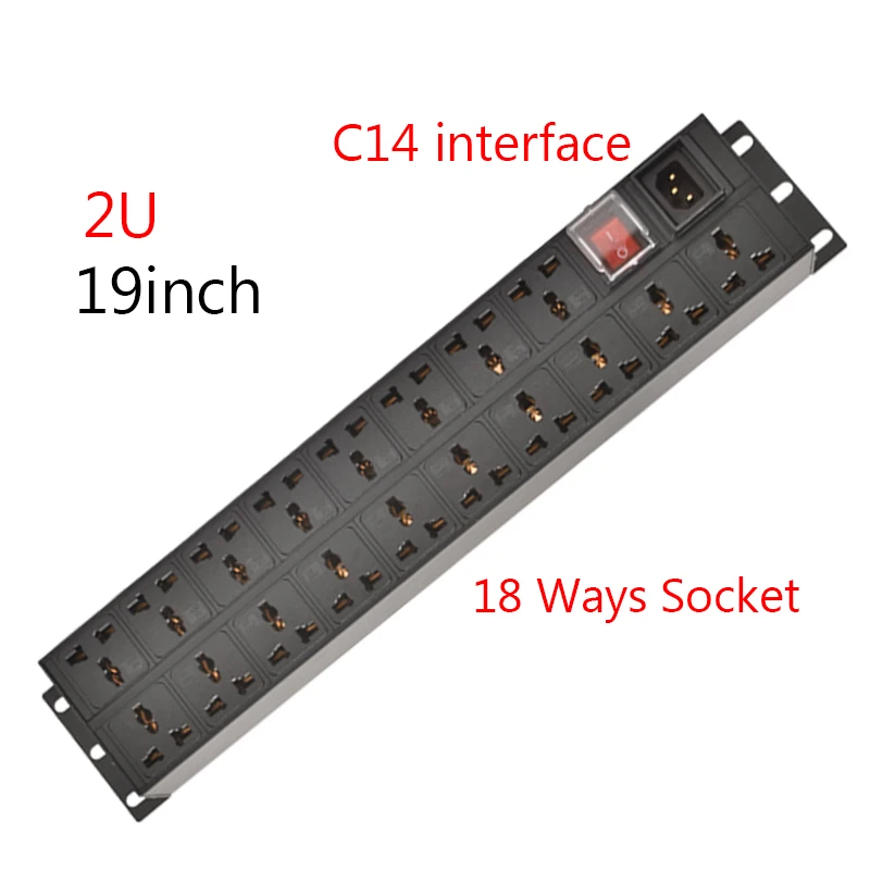 

2U 19inch PDU Power Strip C14 interface Power Strip 18 Ways Universal Adapter Socket distribution unit Double Break Switch