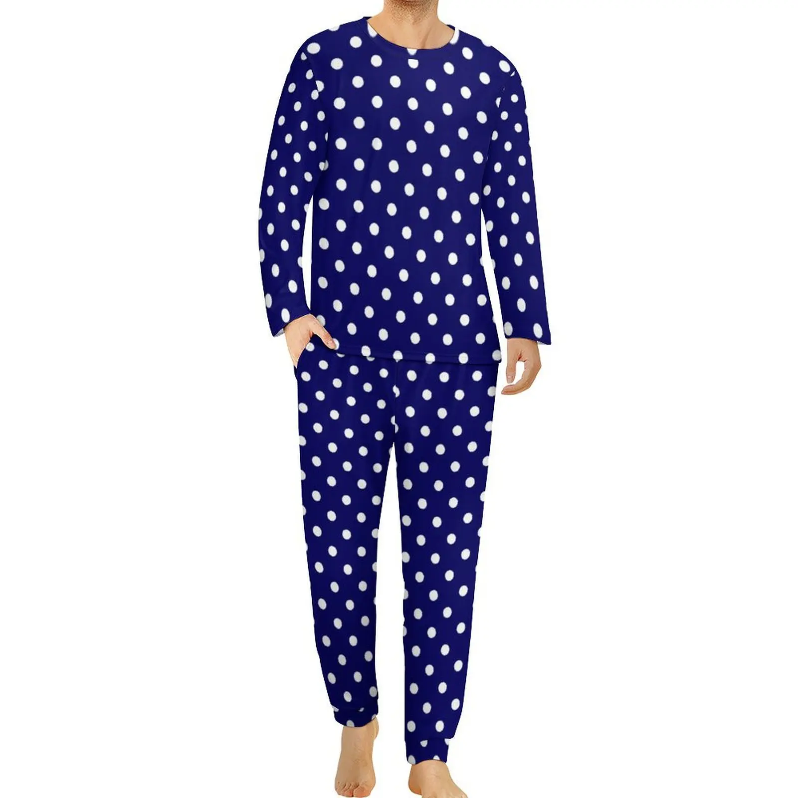 80S Design Aesthetic Pajamas Long Sleeve Blue Polka Dots Vintage 2 Pieces Casual Pajama Sets Spring Fashion Oversized Sleepwear