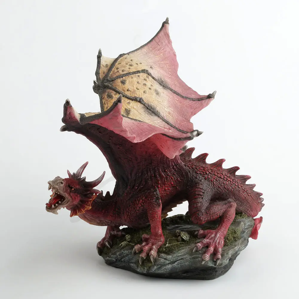 Dark Red Dragon Resin Figurine Fantasy Standing Dragon Statue Rock Base Mythical Creature Desktop Ornament Collectible Sculpture