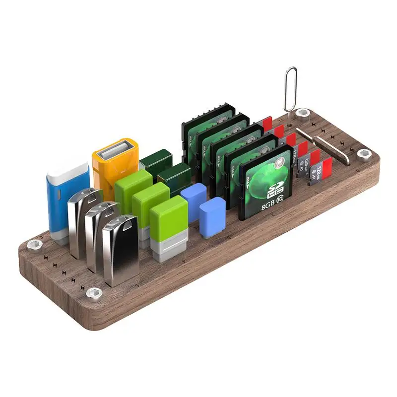 25 Slots Storage Holder ForSD Card Memory Card Desktop Walnut Wooden Organizer Card Case Card Storage Box Keeper