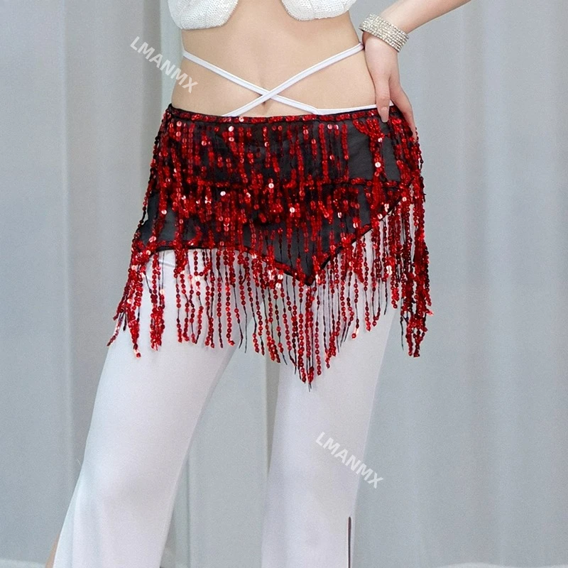 Belly dance waist chain new shiny piece tassel hip scarf Jazz dance square dance belt versatile performance waist scarf