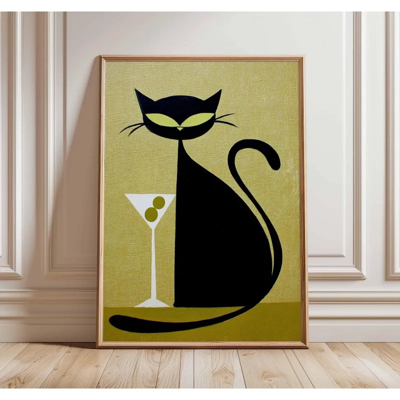 1pc frameless Canvas Painting Black Cat Smoking A Cigarette Vintage Poster Art Retro Whimsical Print Funny Animal Wall Decor Pos