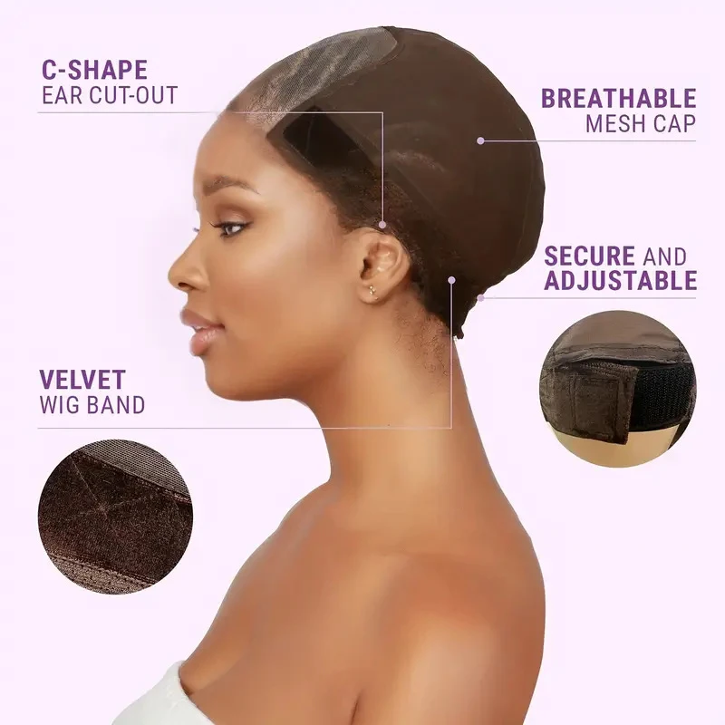 أنثى عقال شعر مستعار غطاء الدانتيل غطاء شعر مستعار لصنع شعر مستعار U جزء شعر مستعار قبعات عدم الانزلاق مع قابل للتعديل الفيلكرو المخملية شعر مستعار قبضة لارتداء شعر مستعار