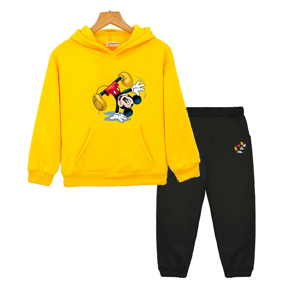 

Mickey Mouse print hoodie Fleece Sweatshirt Disney Autumn boy girl Spors Sets Halloween 2PCS pullover+Pant kids boutique clothes