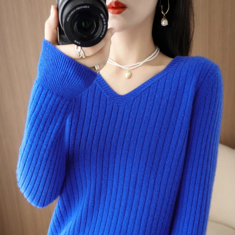 

Свитер Camere V-Ne, вязаный шерстяной свободный крой, внутренняя одежда, базовый слой, осень-зима, новый модный трикотаж, топ