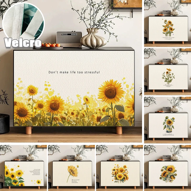 

Sunflower Cabinet Curtain Dustproof Cover with Velcro No Drilling Privacy Shade for Closet Wardrobe Sideboard Kitchen Boho Decor