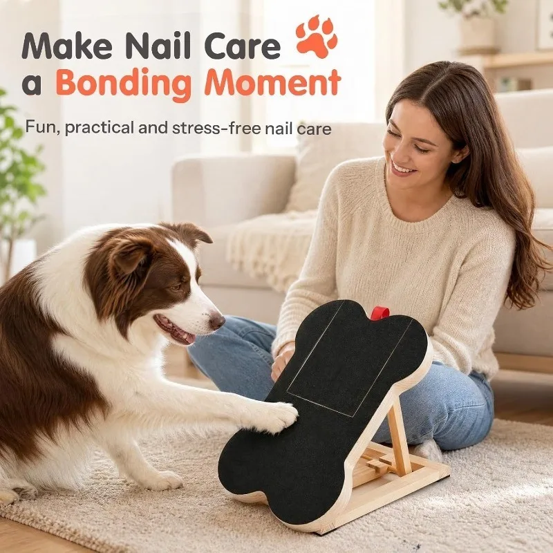 Wooden Dog Nail Scratch Board with Treat Box Sandpaper Scratcher Puppy Claw Filing Paw Grooming Tool