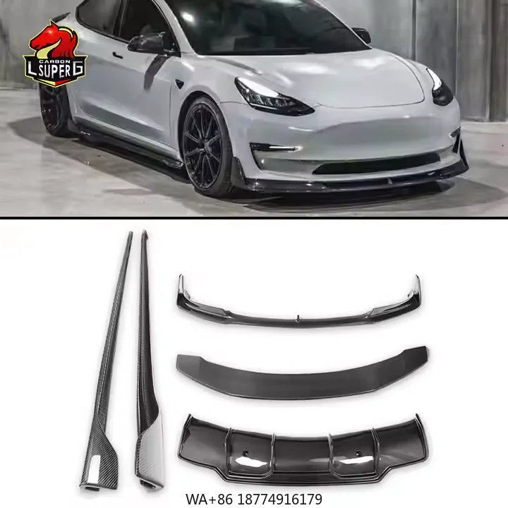 

V Style Body Kit for Model 3 Bodykit Carbon Fiber Front Lip Rear Diffuser Side Skirts Wing Spoiler