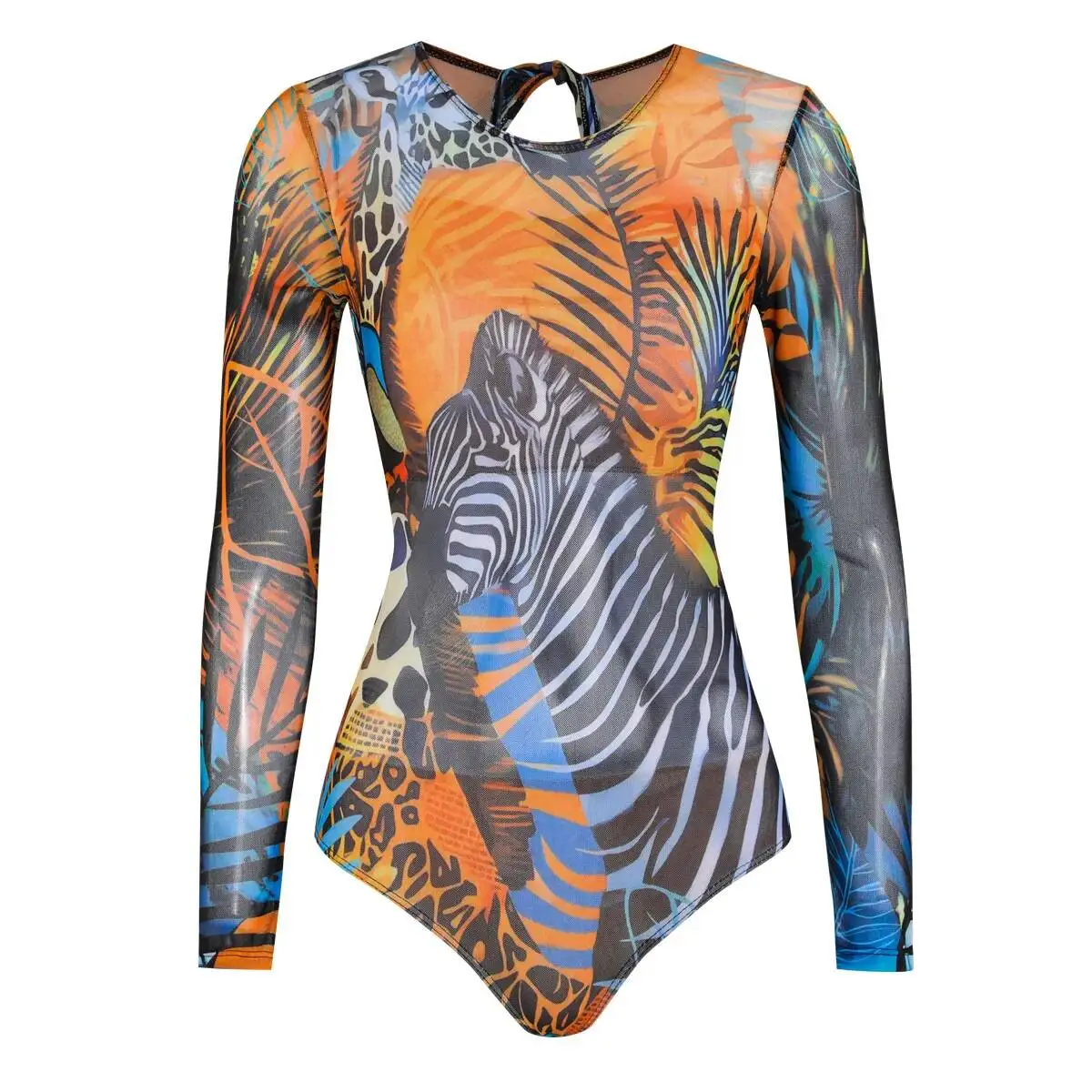 Russian sexy mesh one smart swimsuit for women, long-sleeved, sun-protective, quick-drying