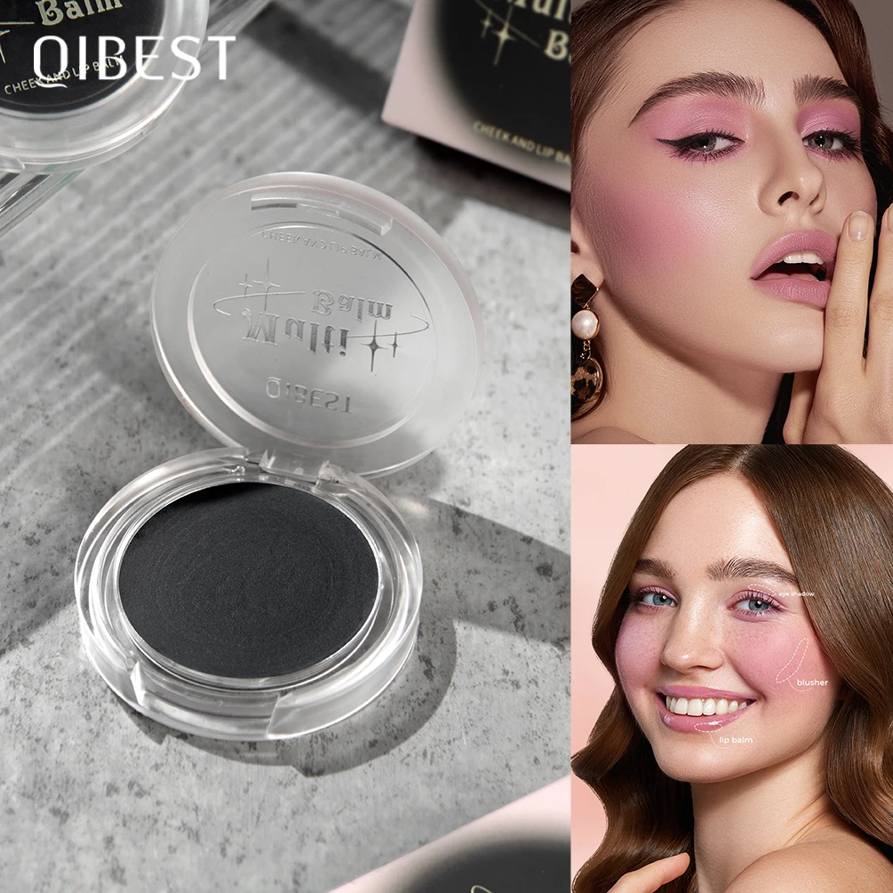 QIBEST Multi-purpose Black Blush Balm Crystal PH Warm Change Lipstick Moisturizing Rouge Natural Lip Cheek Eye 3 in 1 Makeup Gel