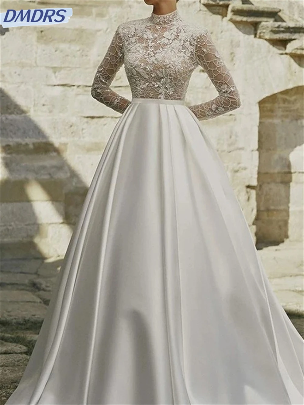 Elegant Satin Wedding Dresses 2026 Charming Long-Sleeved Prom Dress Classic Sequined Floor-length Evening Dress Vestidos De Novi