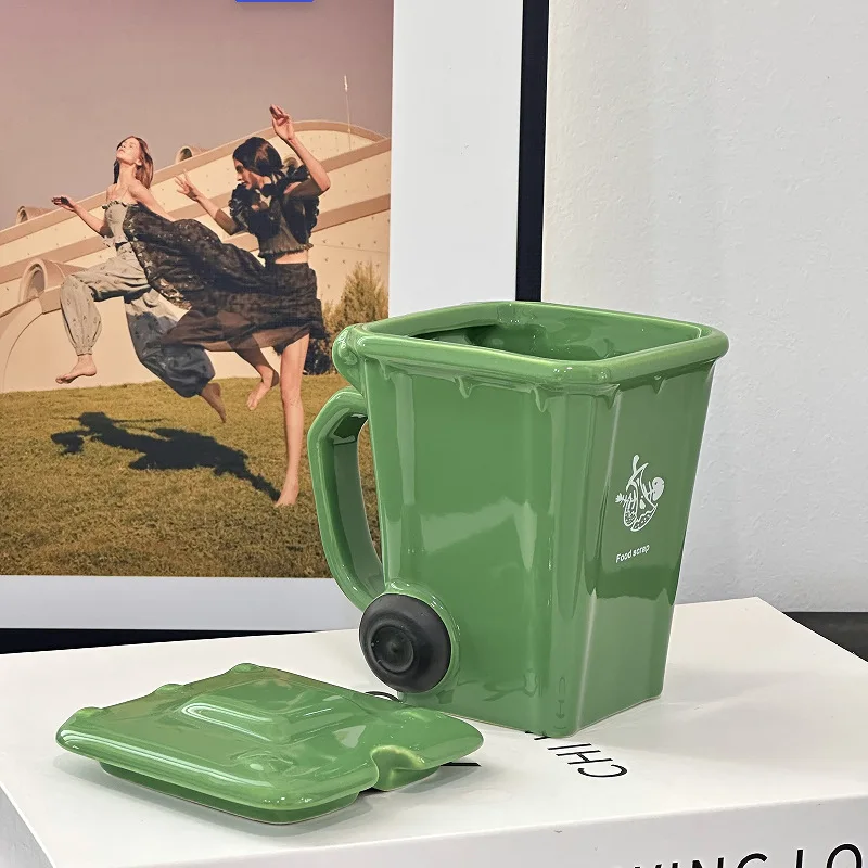 Creative Ceramic 3D Recycling Bin Mug Shape Garbage Trash Can Coffee Cup Trash Can Modeling Cup Personality Funny Ceramic Cups view 6