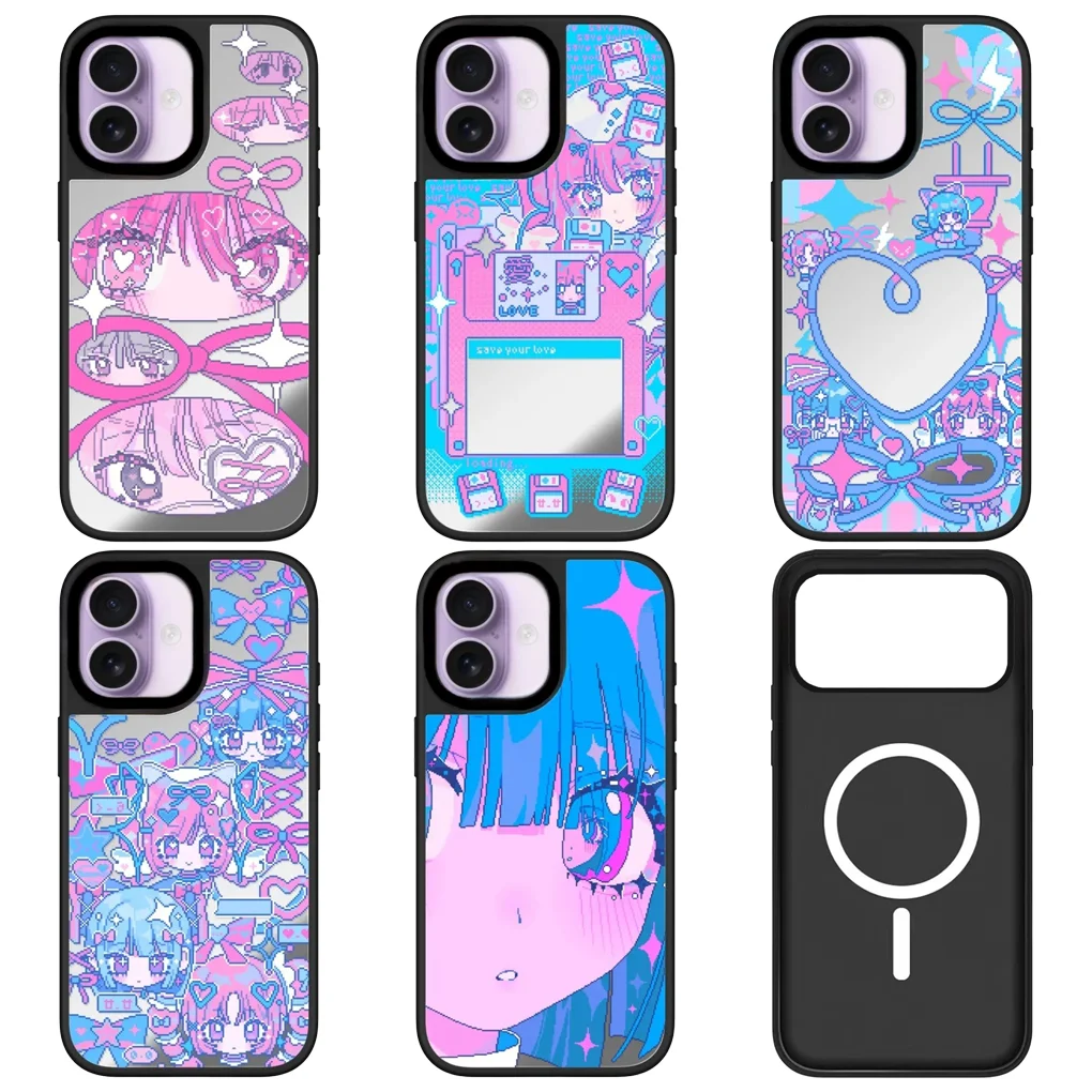 

Blue Pink Hair Girl Magnetic Phone Case Cover for IPhone 12 13 14 15 16 17 Pro Max Case for IPhone 17 Air