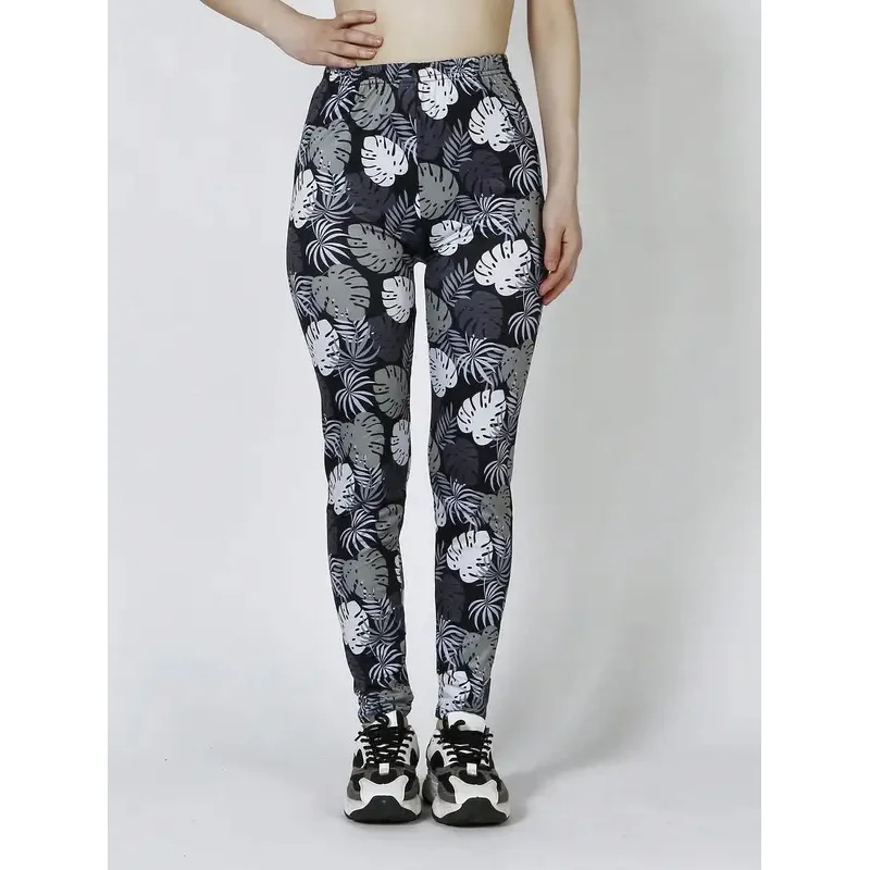 Plant Leaf Print Cropped Pants Casual Sports Leggings High Stretch Yoga Pants Gym Training Pants Outdoor Cycling Leggings