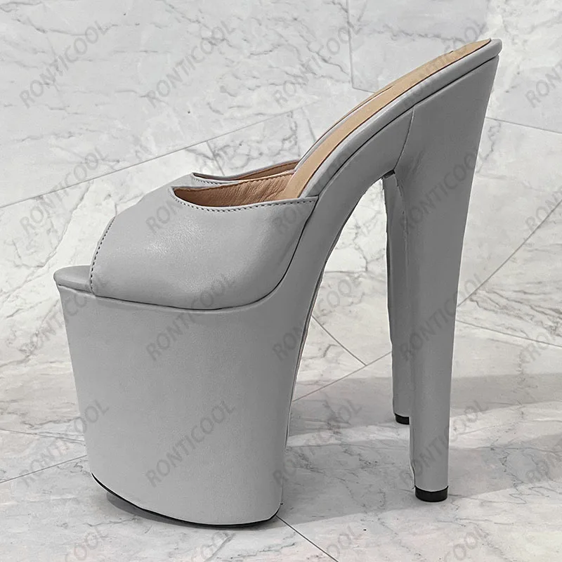 Rontifcool foto reali donna estate muli sandali Slip On tacchi a spillo Peep Toe abbastanza bianco scarpe da festa signore taglia usa 36-44