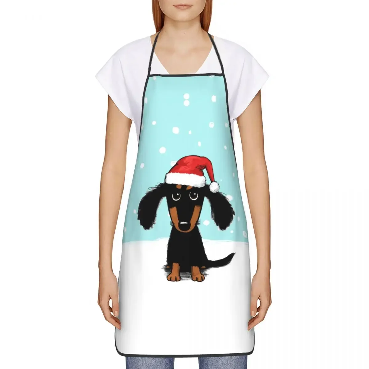 Funny Christmas Dachshund Aprons Women Men Winter Wiener Dog Santa Adult Unisex Kitchen Chef Bib Tablier Cuisine Cooking Baking