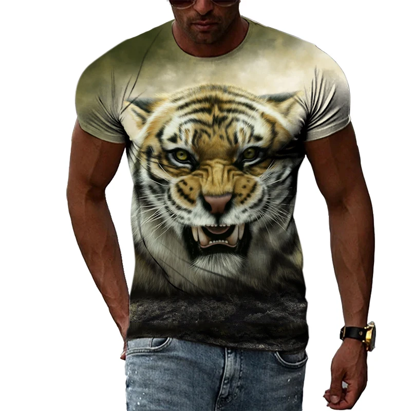 Summer Men's Animal 3D T-shirt Hip Hop Trend Personality Fashion Round Neck Tops New Casual Street Fashion Short Sleeve Clothing
