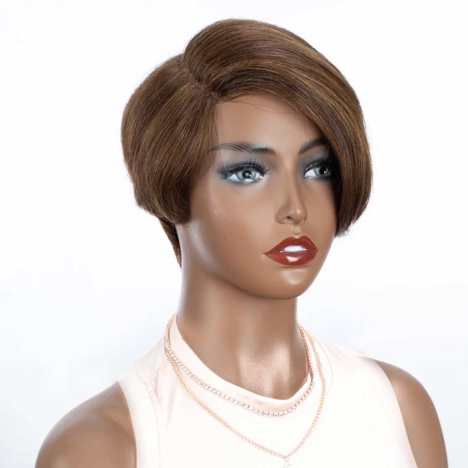 Highlight Brown P4/30 Pixie Cut Wig Human Hair Short Bob Wigs Side Part Straight Lace Front Wigs Glueless Hd Lace Frontal Wig