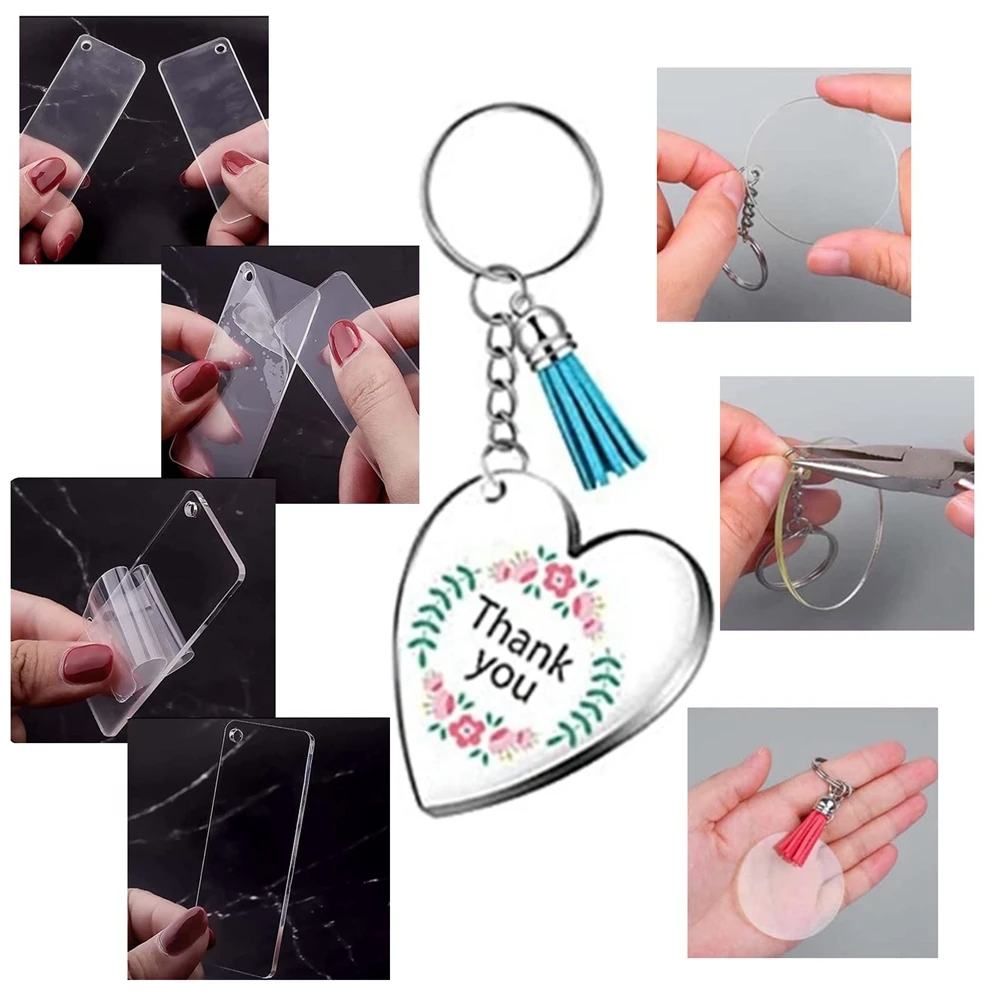 144PCS Acrylic Keychain Blanks with 4 Shapes Blank Ornaments for Vinyl Projects Ornament Blanks DIY Keychains