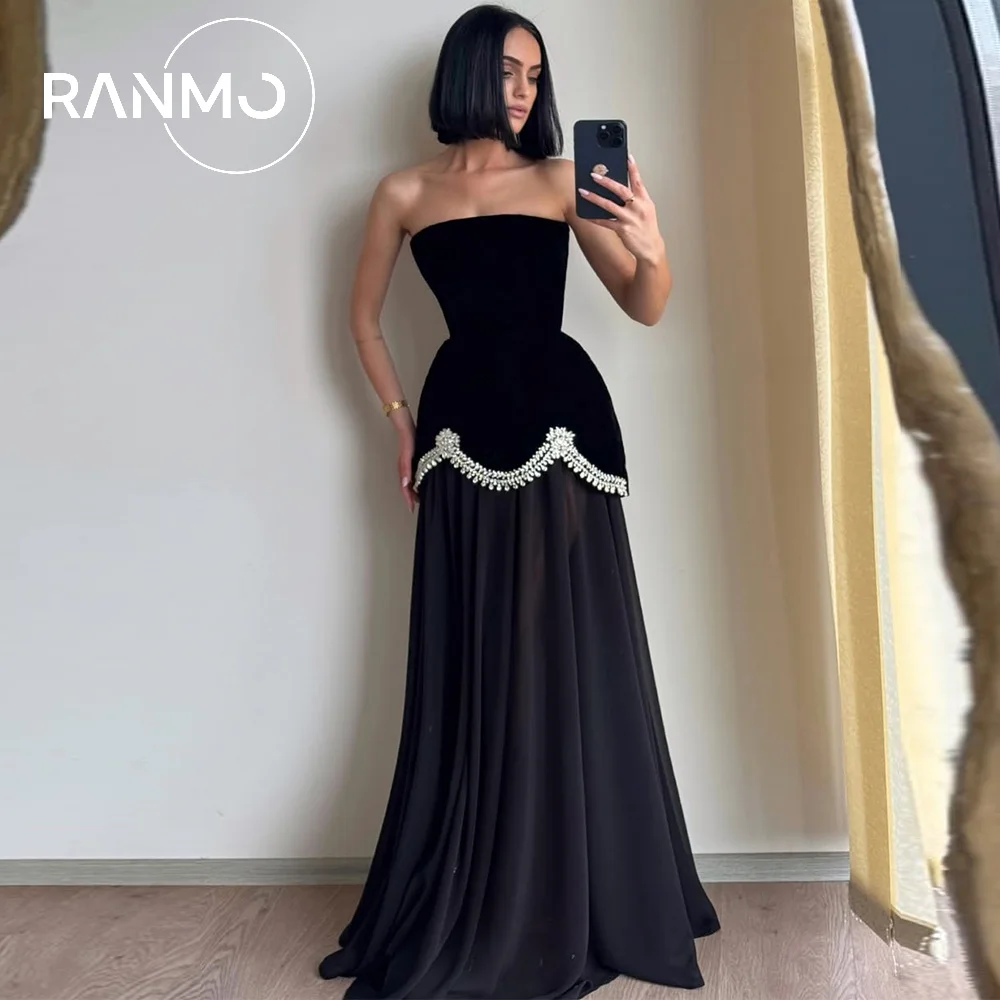 Sukienka wieczorowa Ranmo z brokatowymi dżetami, bez rękawów, krój syreny, plisowana, długa do podłogi, formalna suknia na przyjęcie, Vestidos De Fiesta, możliwość personalizacji.