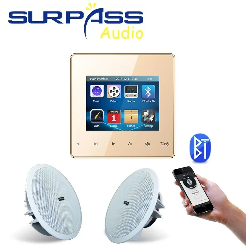 

Smart Audio Bluetooth Wall Amplifier with Ceiling Speaker Mudules Kit Home Background Music Stereo PA System 2CH Bathroom Hotel