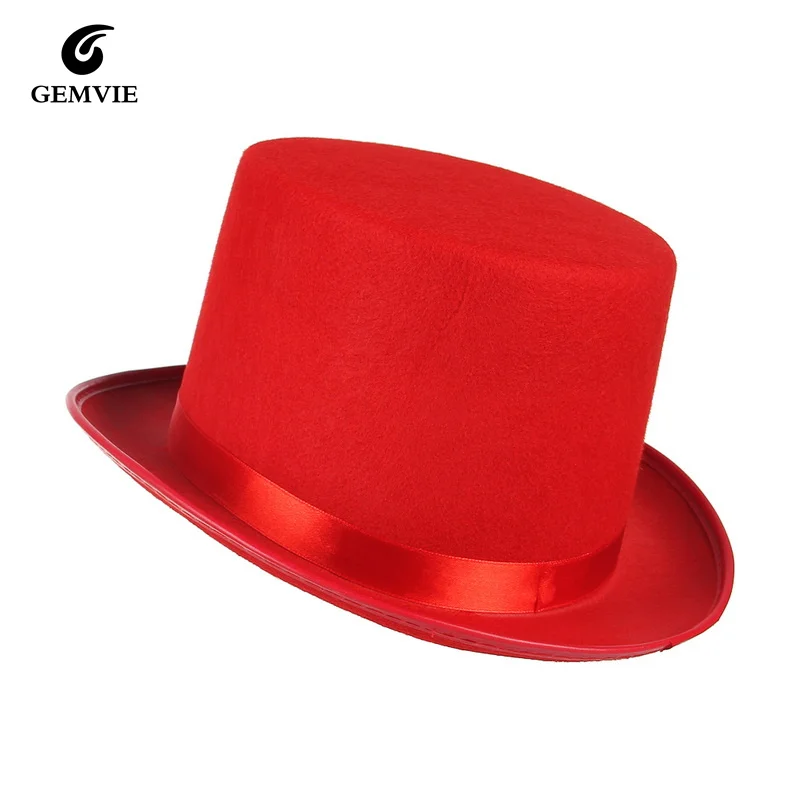 Mens Felt Top Hat  High Adults Costume Dress Up Party Hats Gentleman Novelty Magician Satin Top Hats Black Red